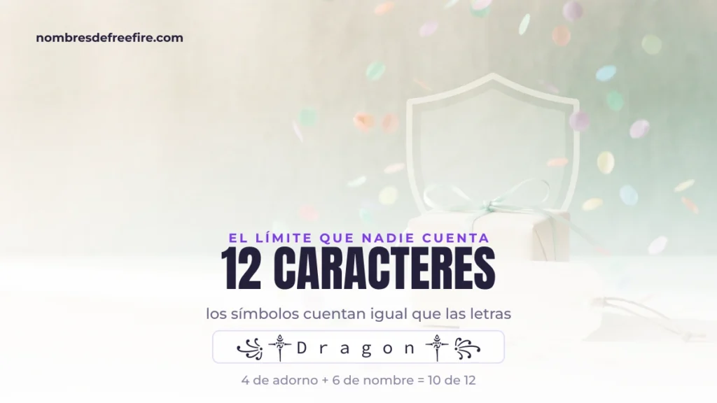 Ejemplo del limite de 12 caracteres de un apodo de Free Fire con simbolos decorativos
